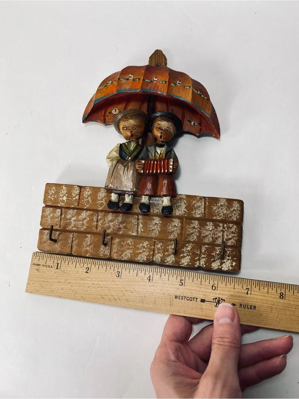 Vintage Italian Folk Art Handcrafted Rustic Wall Hook Children Umbrella